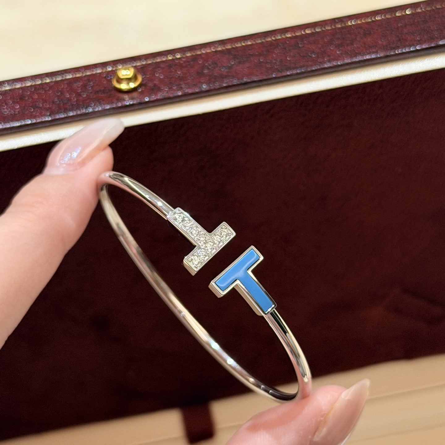 Tiffany & Co. Blue Enamel and Diamond T Bracelet